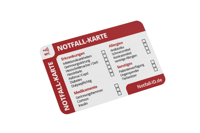 Kostenloser Notfallpass Notfall ID Armband mit Notfallkarte und