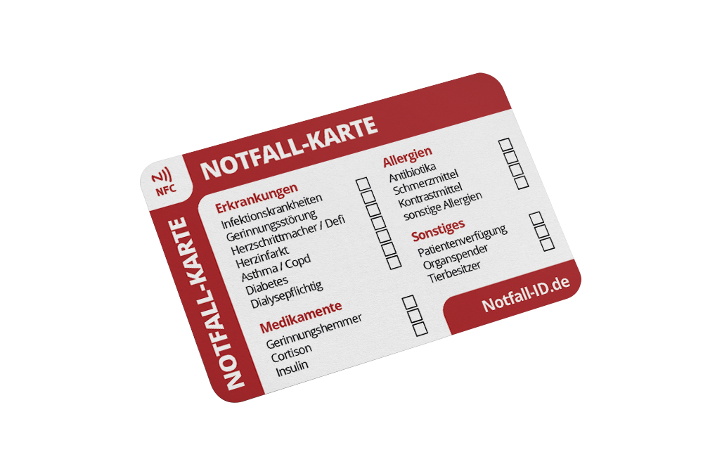 Kostenloser Notfallpass Notfall ID SOS Armband NFC Notfallkarte