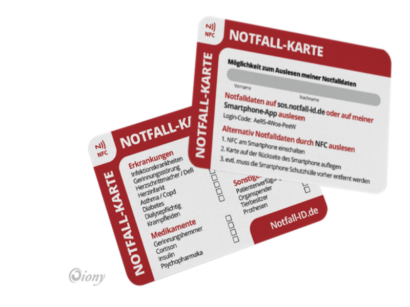 Notfallkarte für die Geldbörse im Scheckkartenformat und Notfallpass